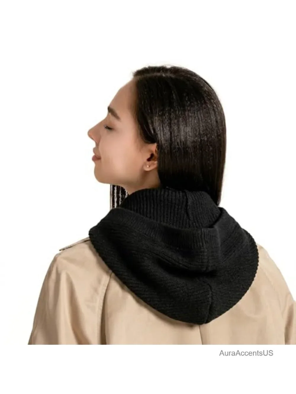 Women's Windproof Knit Balaclava Beanie Winter Stretchy Hood Scarf